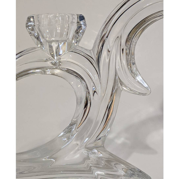 VTG Leaded Crystal Double Arm Candlestick Holder Art Deco Crescent Moon Design - Picture 5 of 10